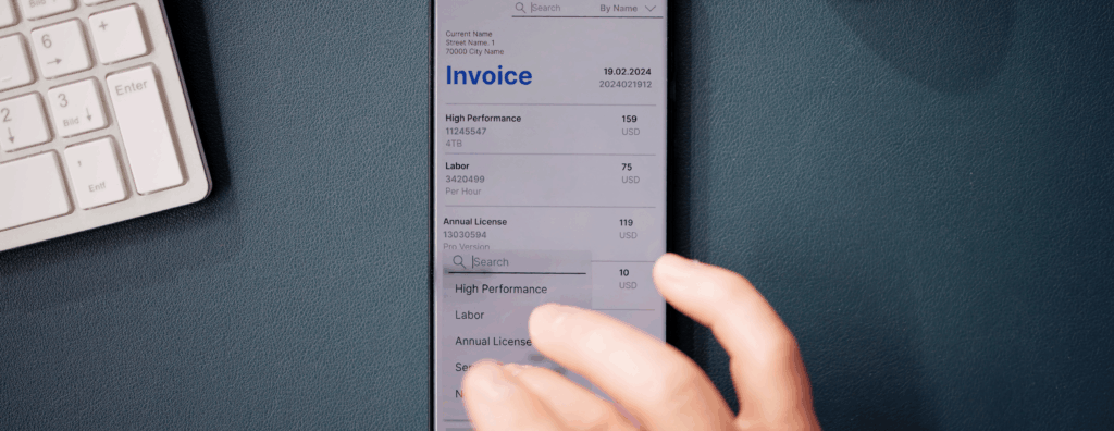 Invoice scam on a mobile device screen